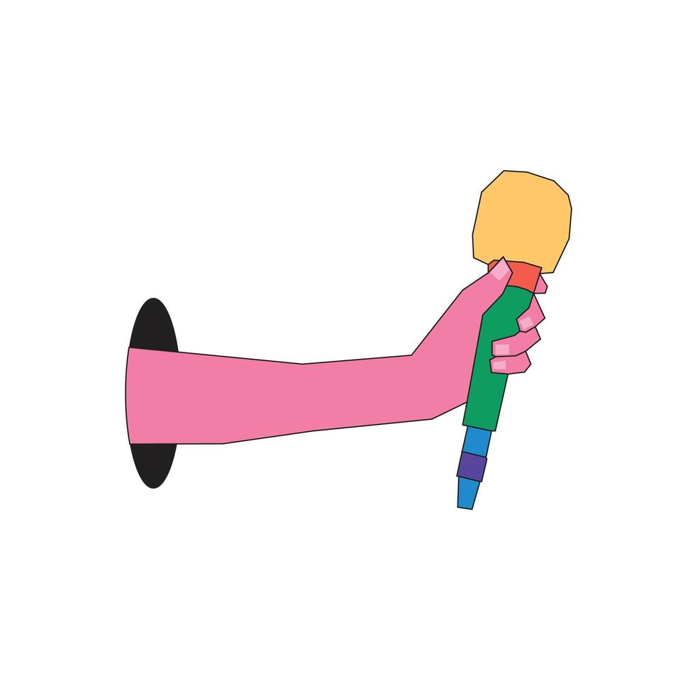 Illustration hand hold microphone unique design retro pop art vector