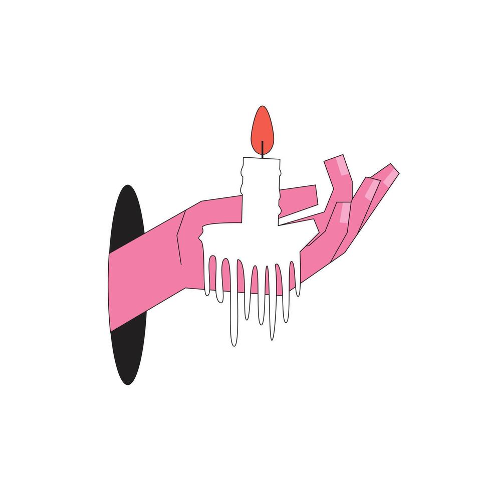 Illustration hand hold candle fire retro pop art unique design vector