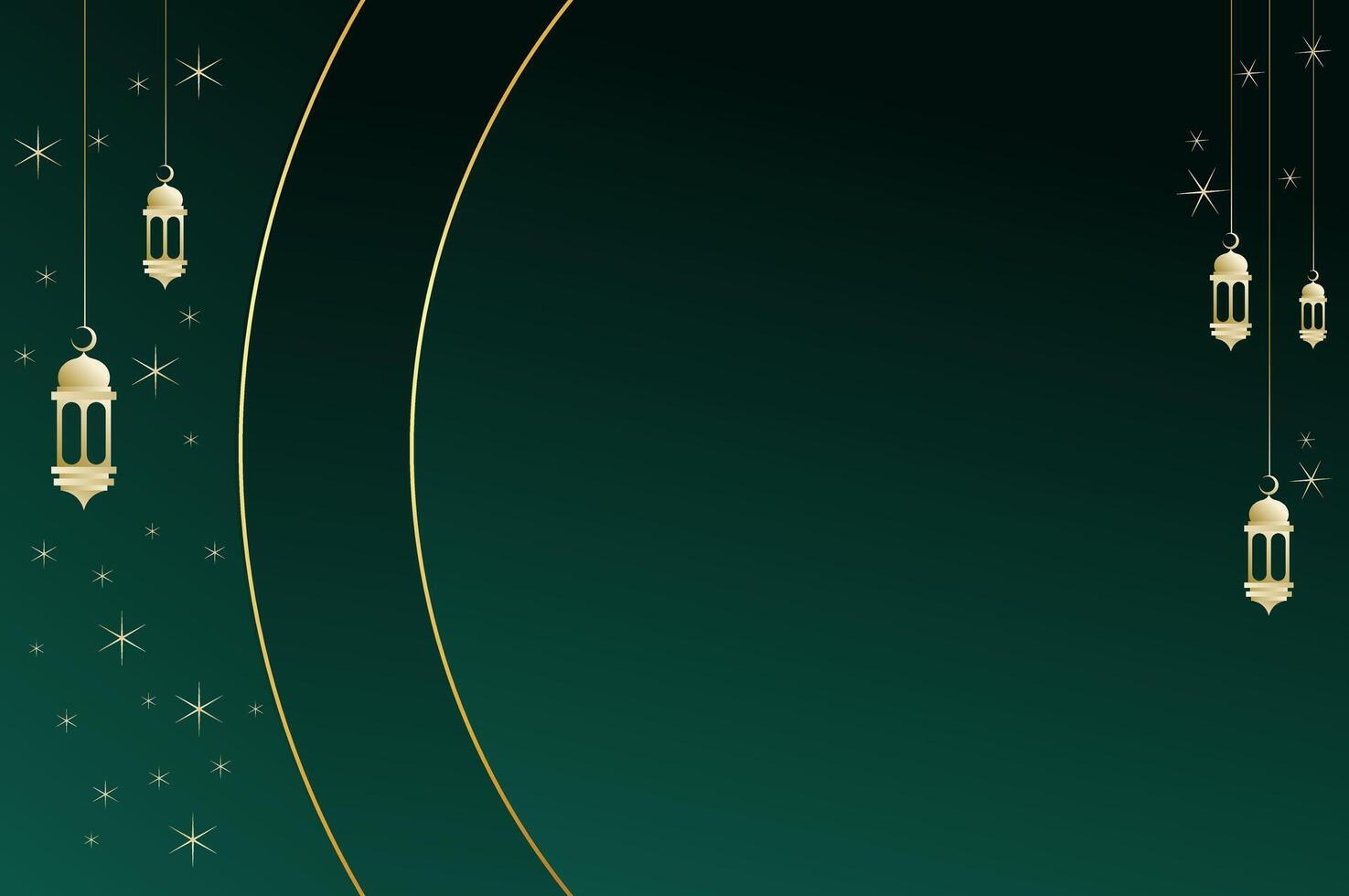 Elegant geometric Islamic background with lantern, circle shape and sparkling stars in luxury dark green color. Ramadan kareem eid festival concept. vector