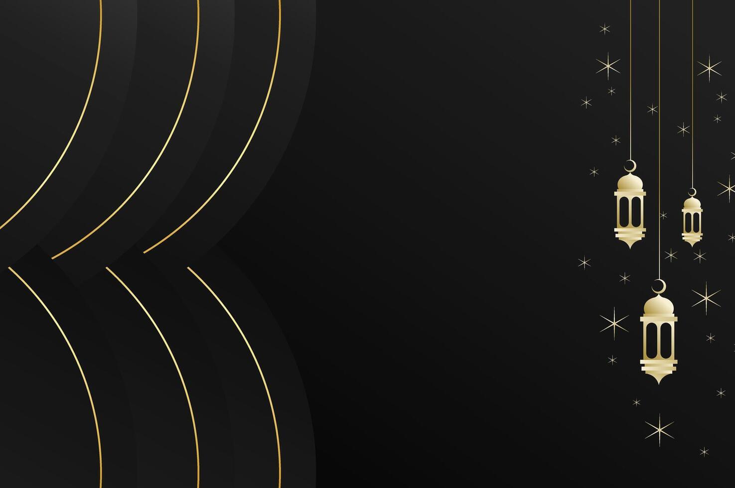 Elegant geometric Islamic background with lantern, circle papercut and sparkling stars in luxury black night color. Ramadan kareem, eid mubarak, and festival concept. vector