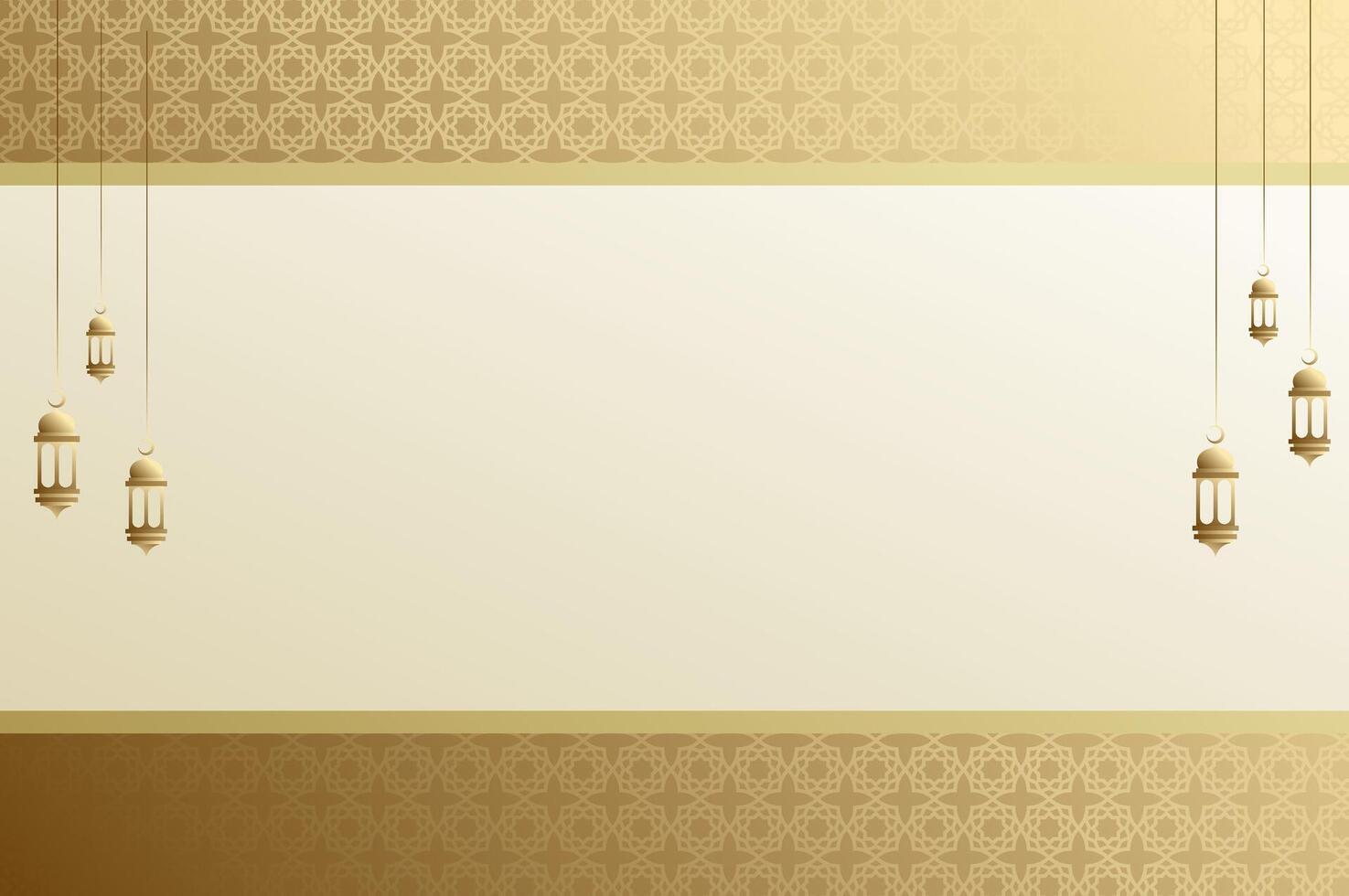 Elegant geometric Islamic ornament and background with lantern, arabic dome and pattern in luxury gold color. Modish Ramadan background, eid festival concept. vector