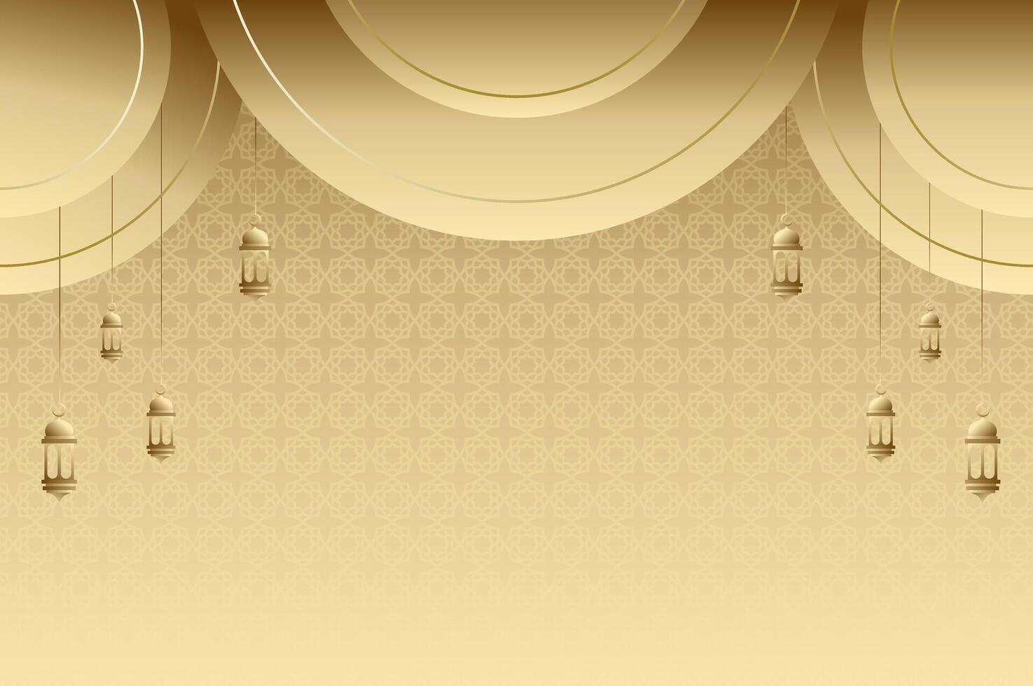 Elegant Islamic ornament and background with lantern, arabic dome and pattern in luxury gold color. Ramadan modish background, eid mubarak, and festival concept. vector