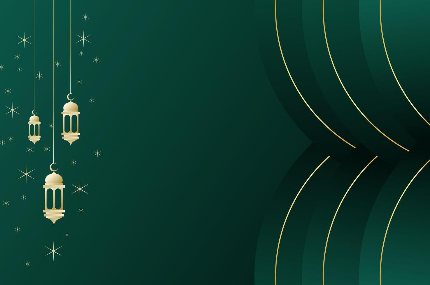 Elegant geometric Islamic background with lantern, circle shape and sparkling stars in luxury dark green color. Modish Ramadan kareem background, eid mubarak festival concept. vector