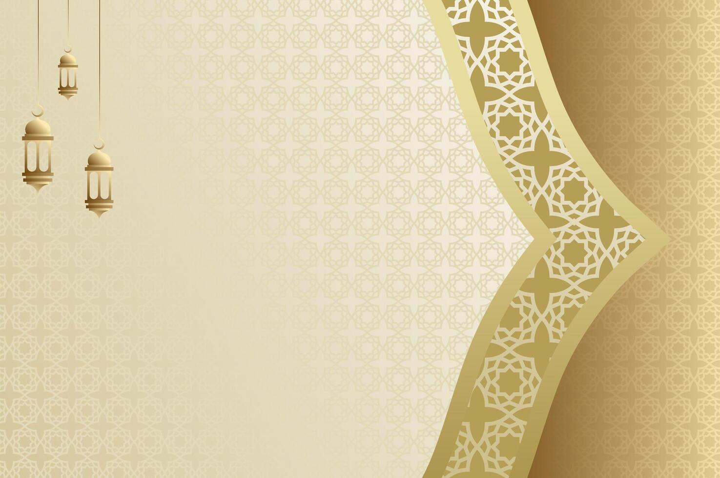 Elegant geometric Islamic ornament and background with lantern, arabic dome and pattern in luxury gold color. Ramadan kareem concept. vector