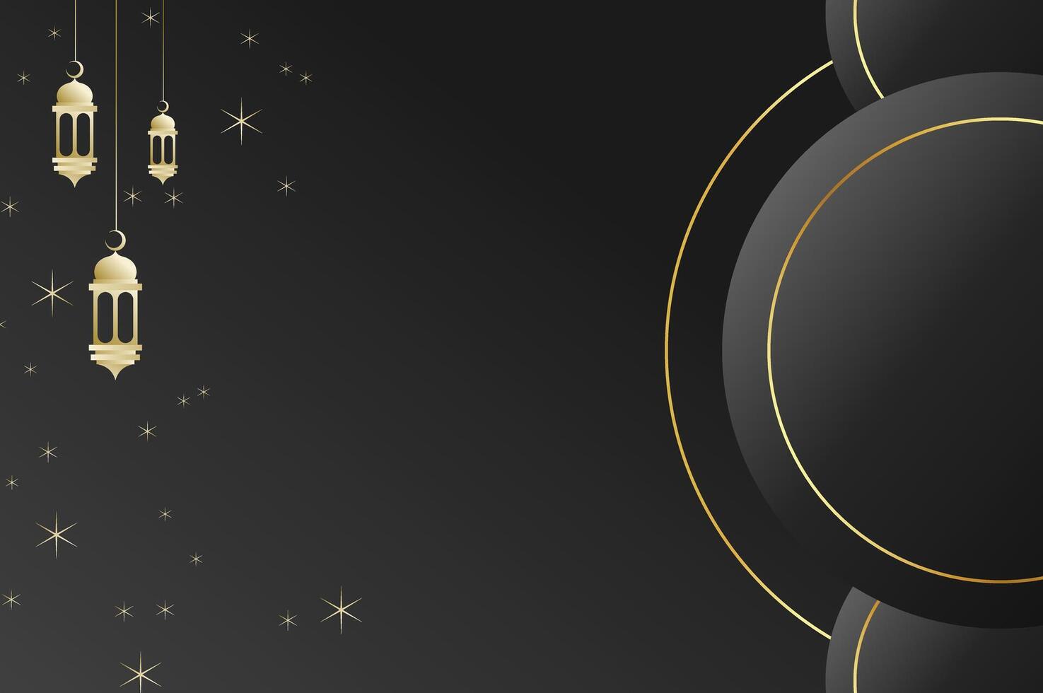 Elegant geometric Islamic background with lantern, circle shape and sparkling stars in luxury black color. Ramadan kareem and eid mubarak festival concept. vector