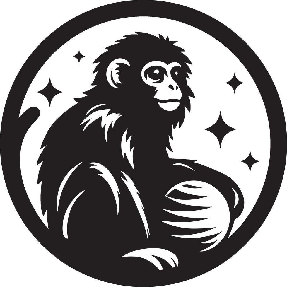 The black macaque circular logo design art vector