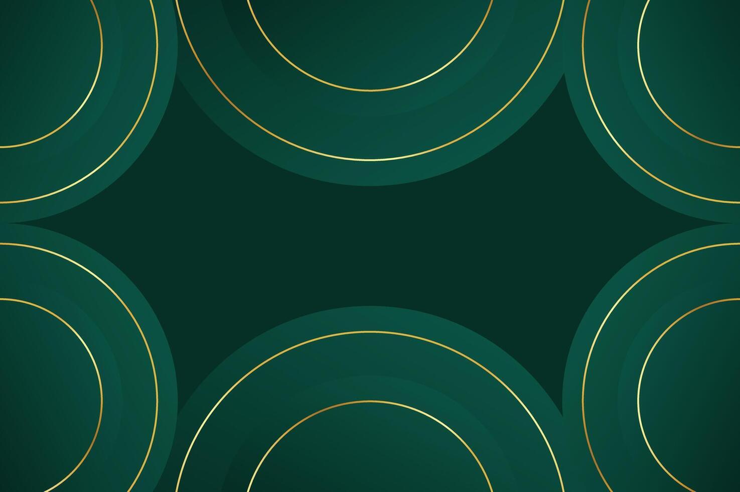 luxury Dark Green Circles shape background with gold line. Abstract geometry background with modern and elegant concept. vector
