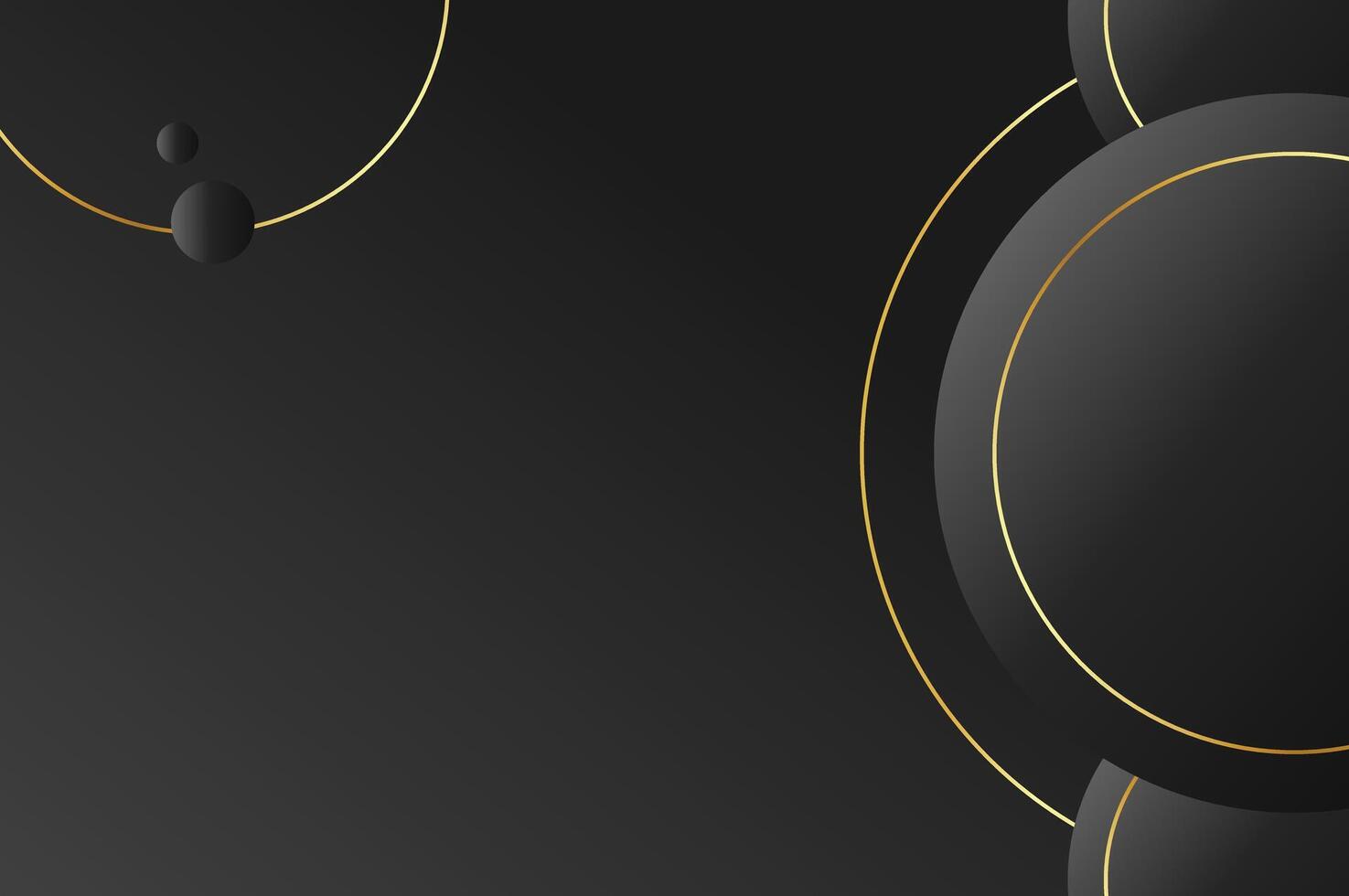 luxury Black Circle shape background with gold line and planetary. Abstract geometry background with modern and elegant concept. vector