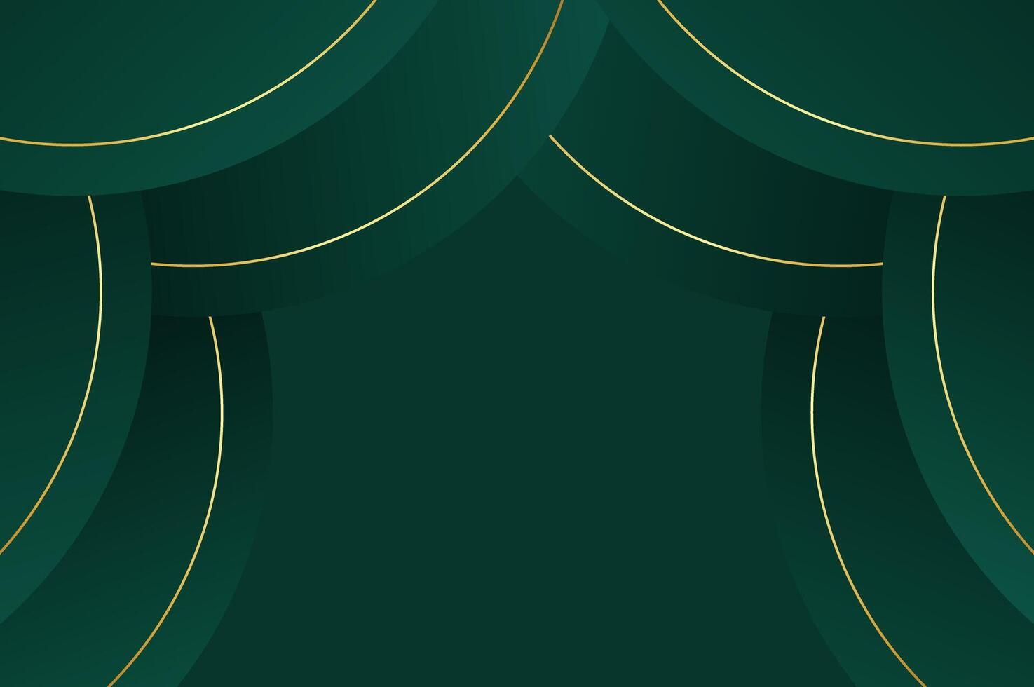 luxury Dark Green curve curtain awards background with gold line. Abstract geometry background with modern and elegant concept. vector