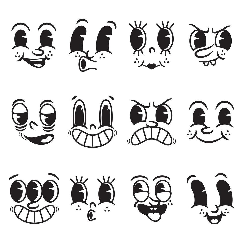 Cartoon character objects, vintage cartoons set3 vector