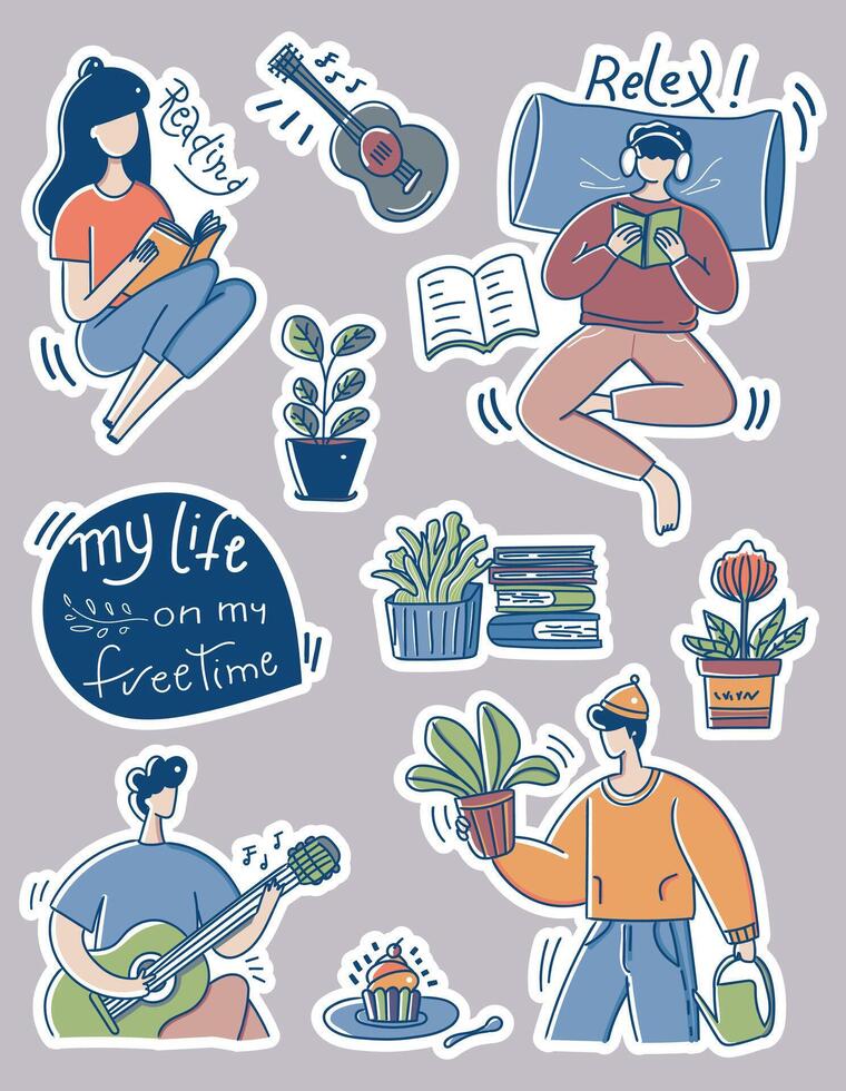 Relax and read a book, Concept sticker cut vector