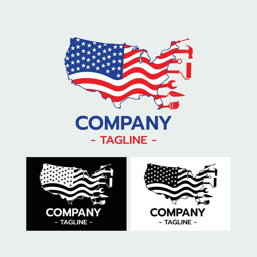 House Builder Logo USA flag,House Repair Service,Construction Building Worker Tool Handyman illustration vector