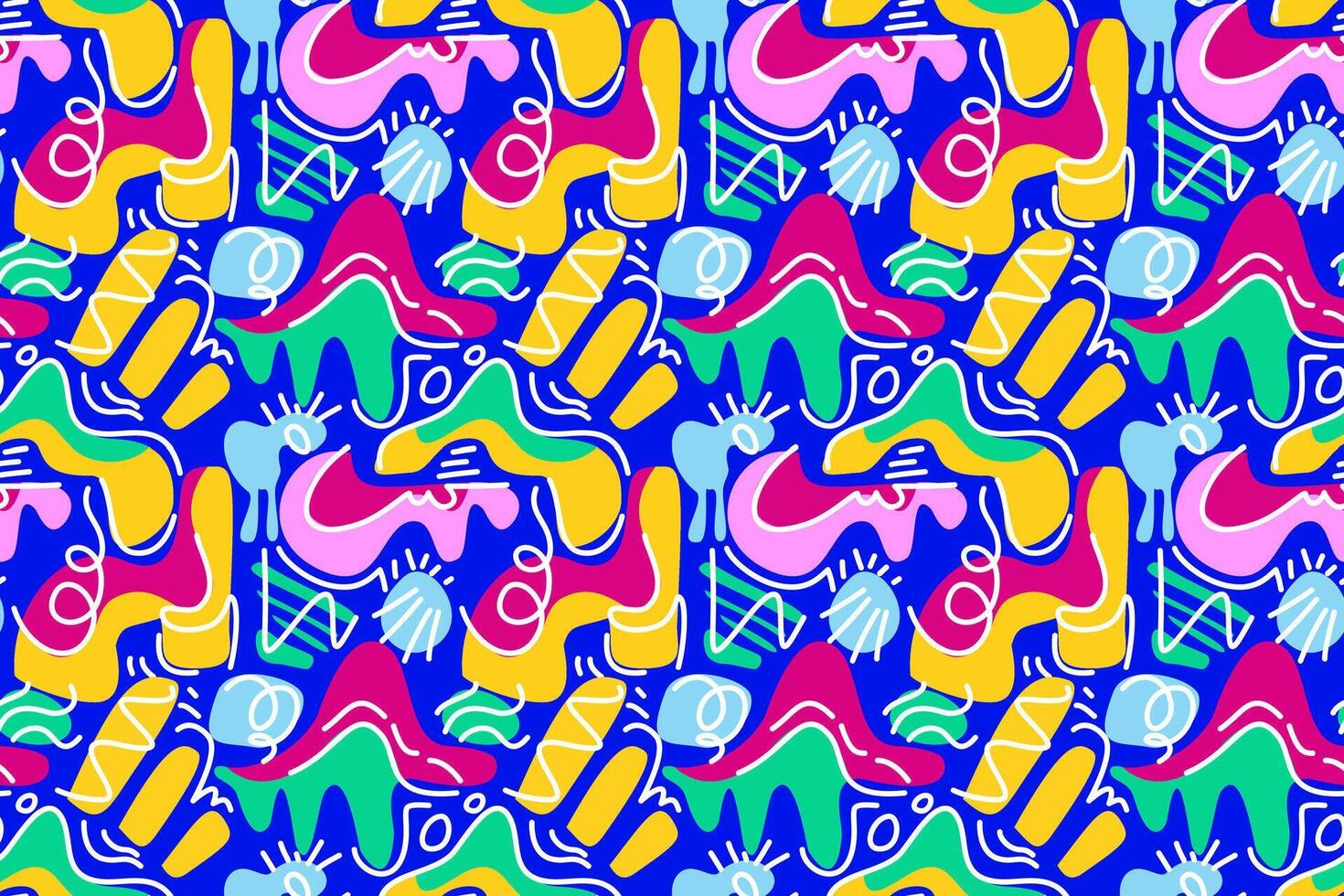 Seamless pattern reminiscent of children's art, with colorful shapes and playful doodles vector