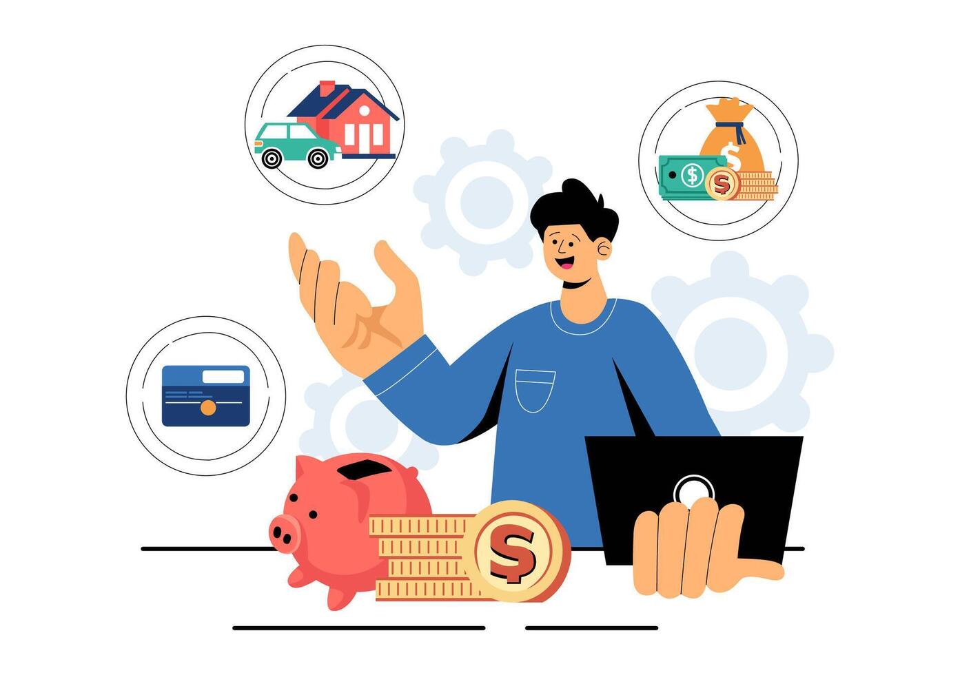 Money Management Illustration Showing Budget Planning and Smart Spending vector