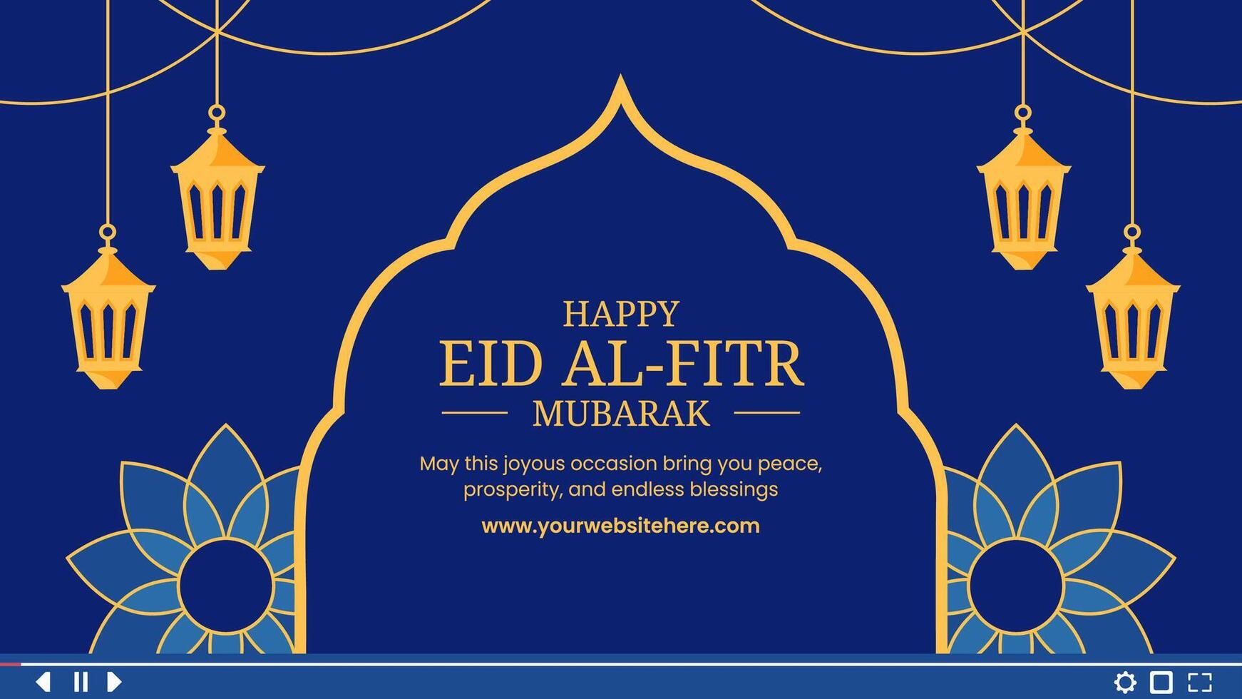 Eid Mubarak Holiday Thumbnail Template with Arabic Calligraphy and Lanterns vector