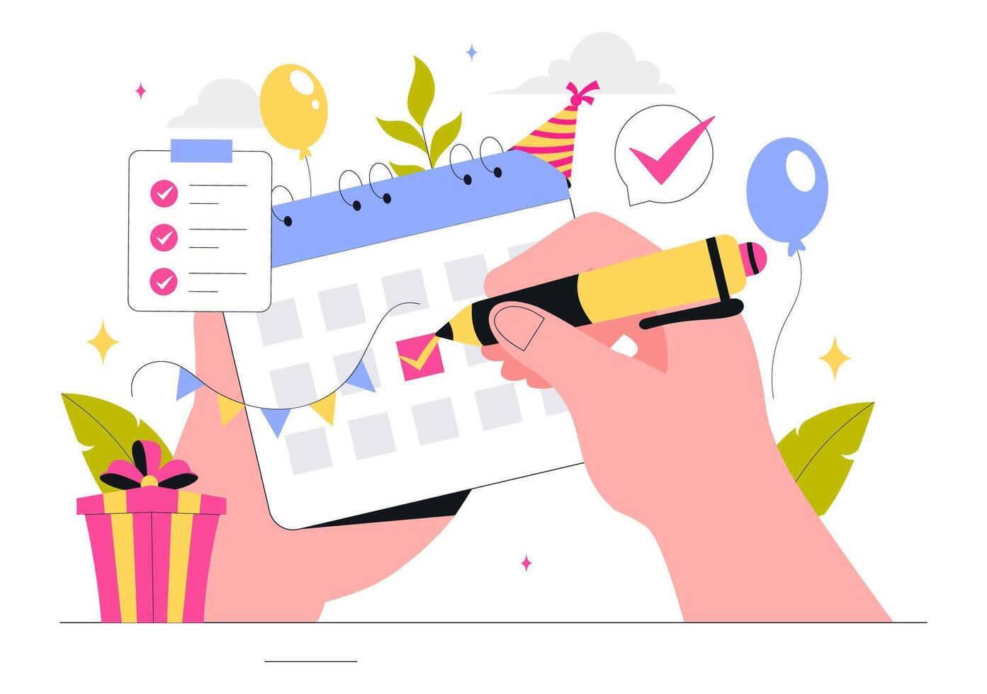 Party Organization Illustration with Event Scheduling and Planning Concept vector