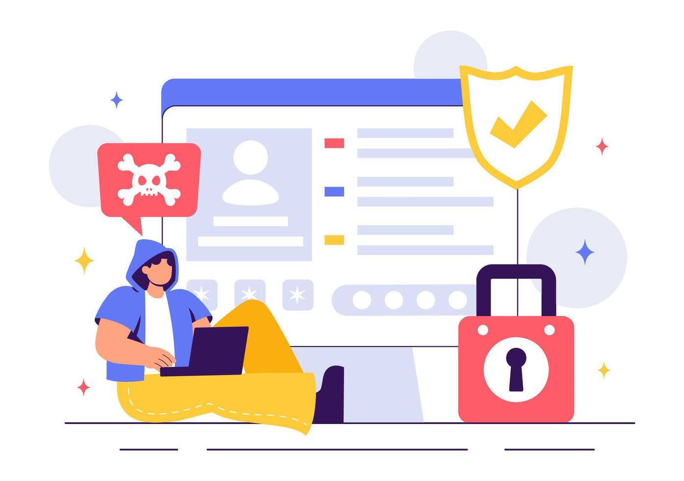 Cybersecurity Expert Performing Ethical Hacking in a Flat Style Illustration vector