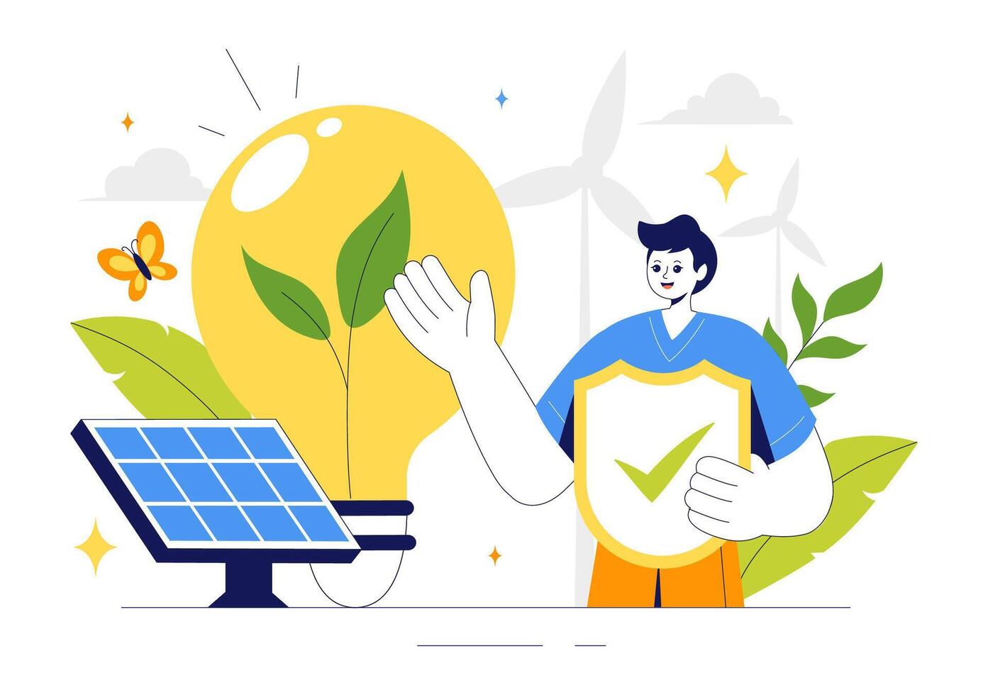 Environmental Sustainability Design with Wind Turbines and Green Tech vector