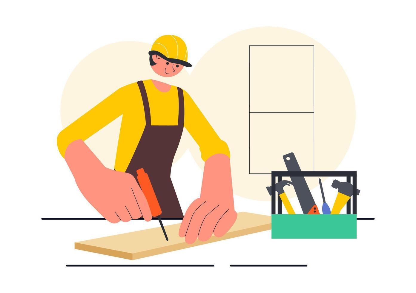 Woodworking DIY Illustration Featuring a Craftsman Making Wooden Furniture vector