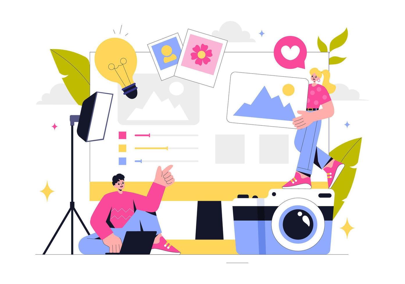Illustration of Photography Gear with Camera and Accessories for Travel and Adventure in a Flat Cartoon Background vector