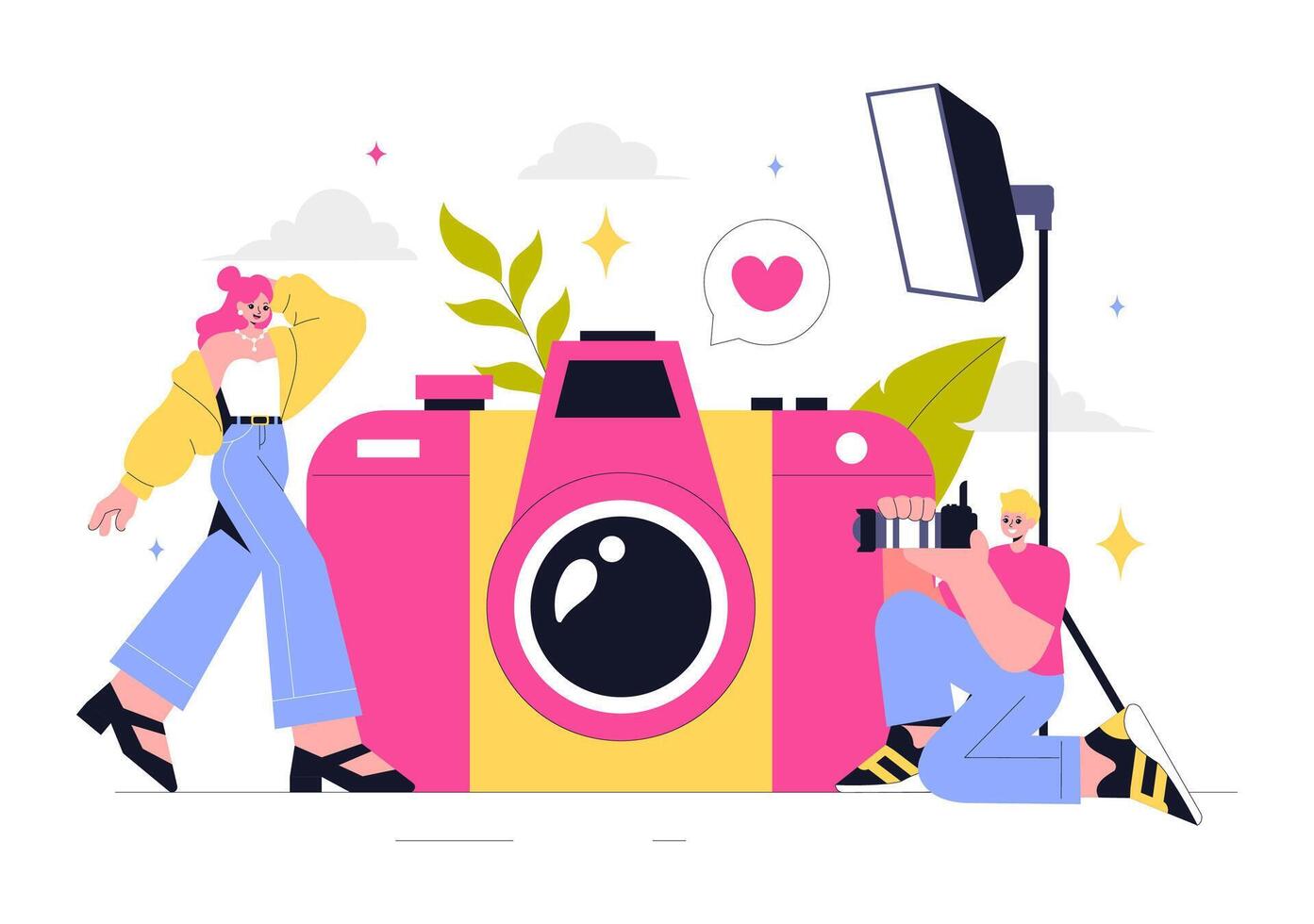 Photography Illustration Featuring a Camera and Accessories in a Creative Flat Style vector