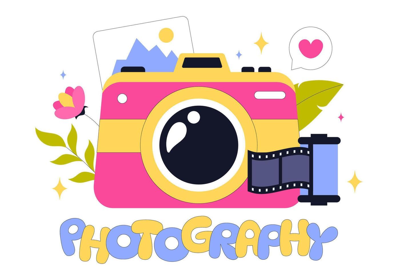 Illustration of a Camera and Photography Tools for Documenting Travel and Outdoor Adventures vector