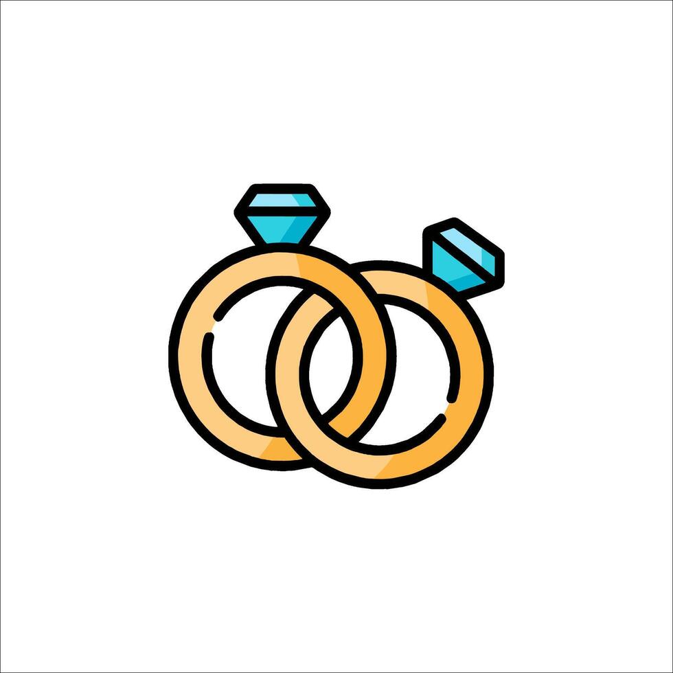Two wedding rings icon with a diamond on each vector