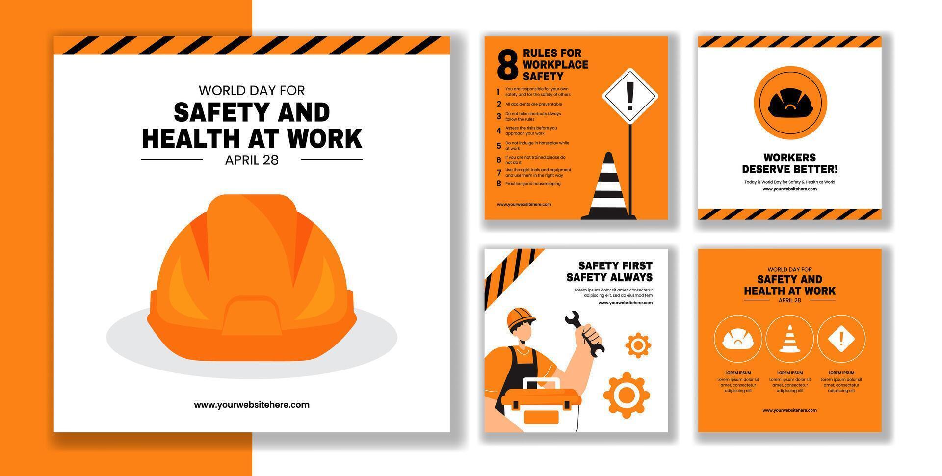 Workplace Safety and Health Day Social Media Post Flat Cartoon Illustration vector