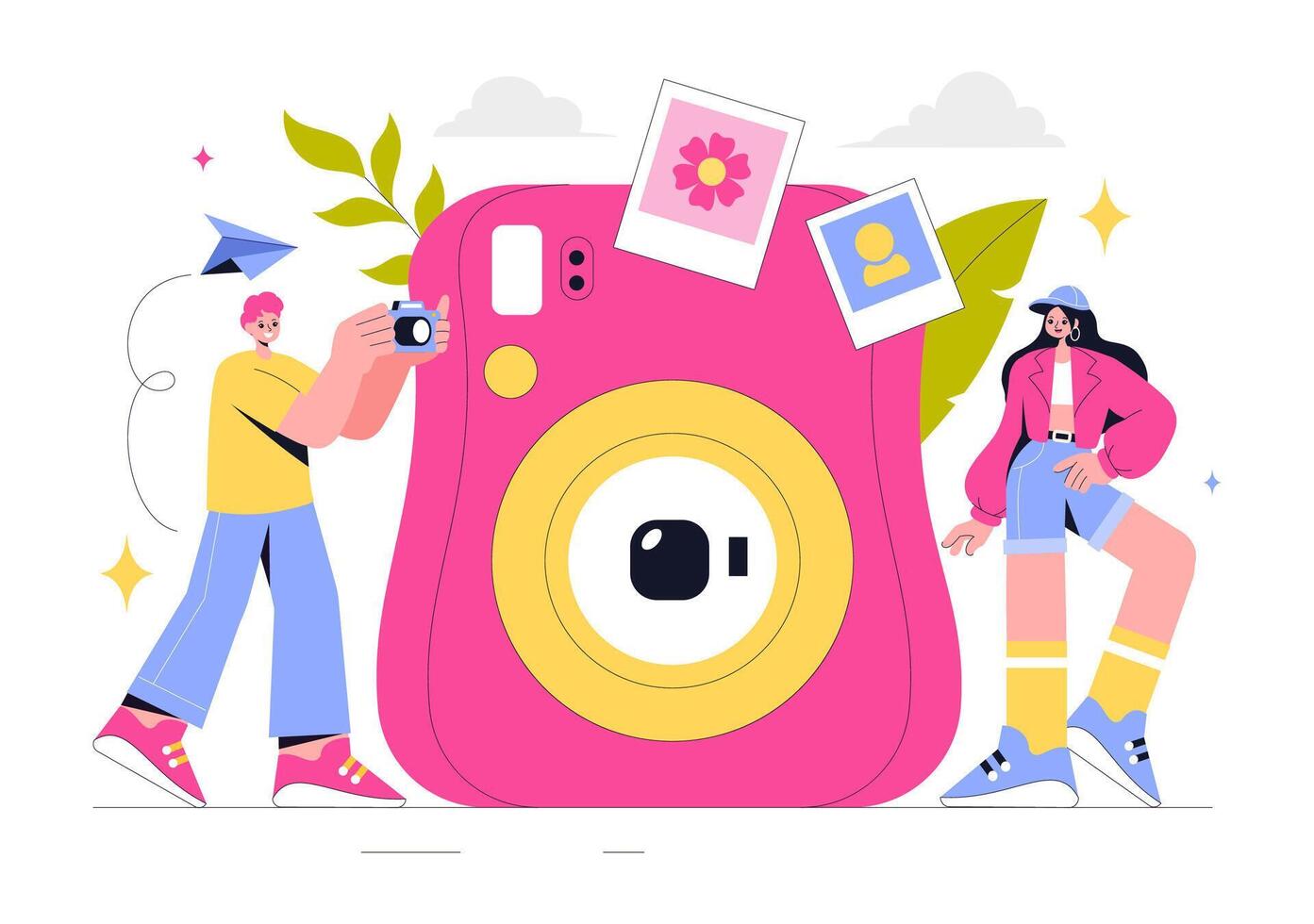 Illustration of a Photographer's Gear with Camera and Travel Essentials in a Flat Cartoon Style vector