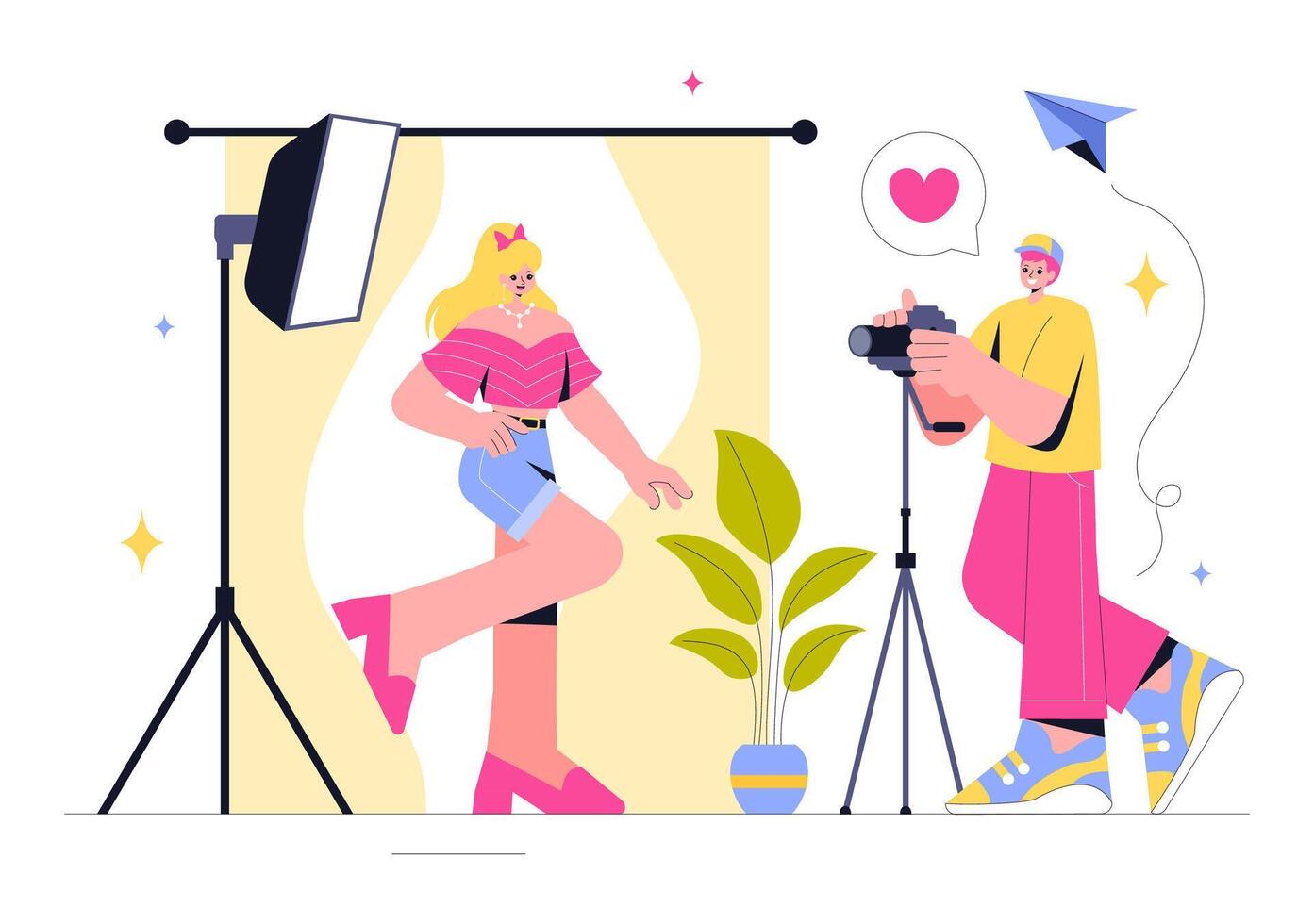 Flat Cartoon of Photography Equipment Featuring Camera, Tripod, and Accessories for Adventure Memories vector