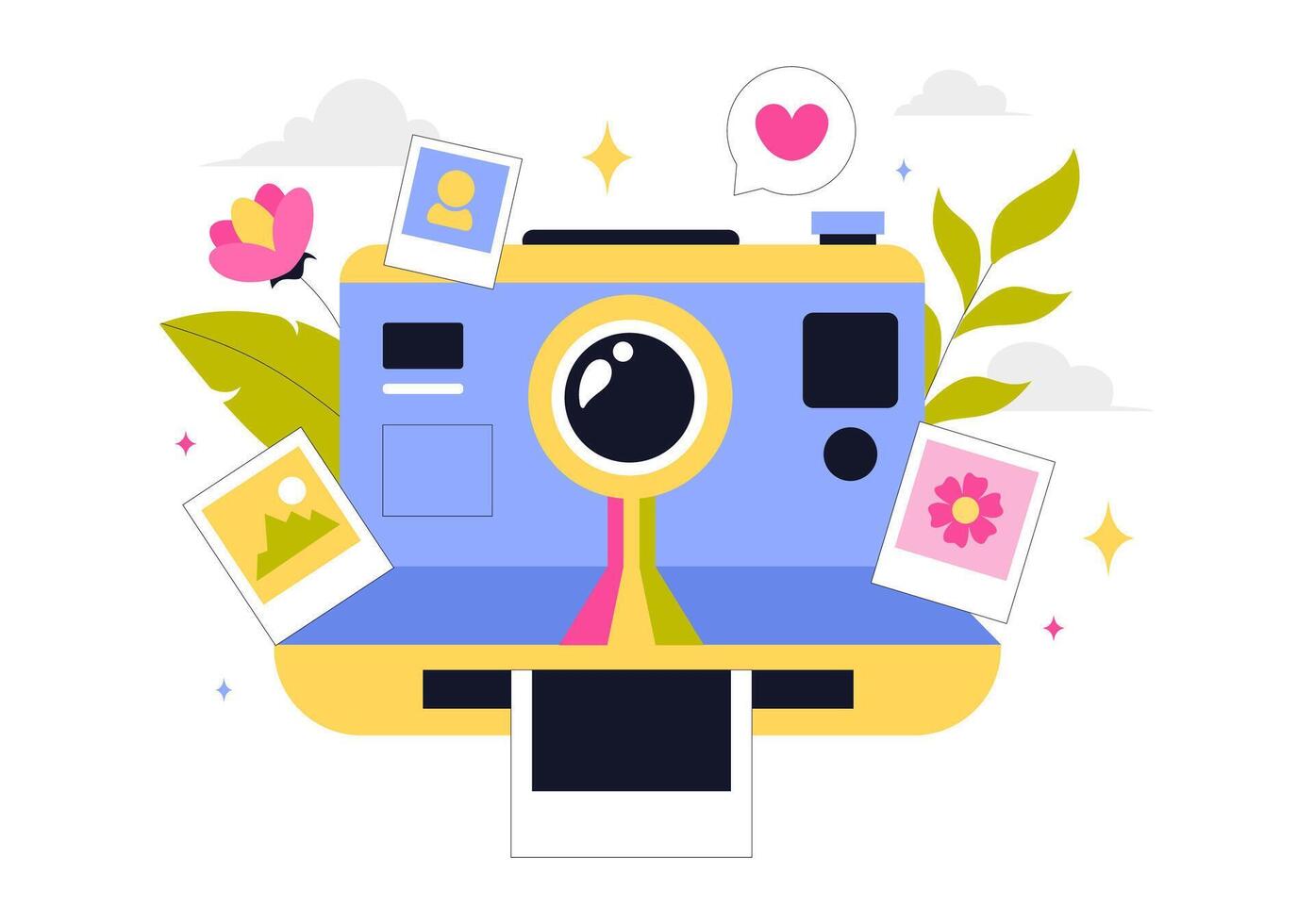 Flat Style Cartoon Illustration of a Camera and Photography Gear for Travel Bloggers and Adventurers vector
