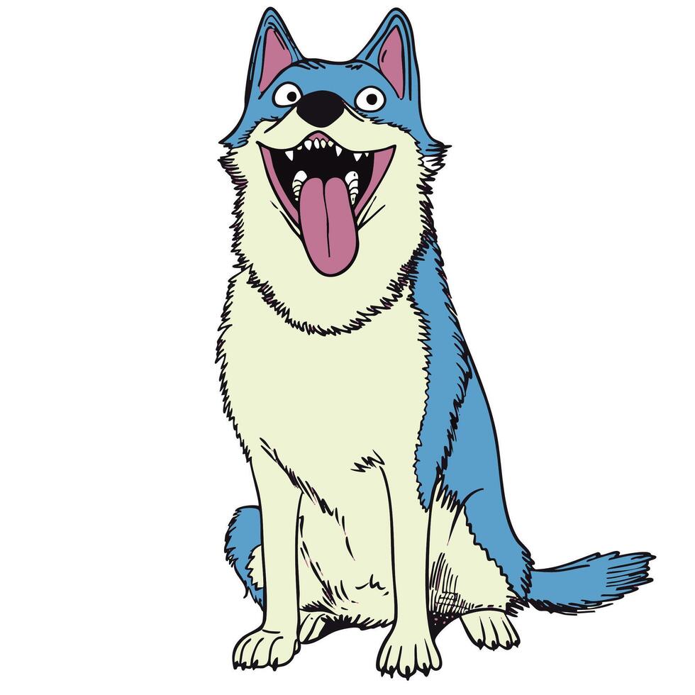 Cartoon Husky with Goofy Expression and Tongue Out vector