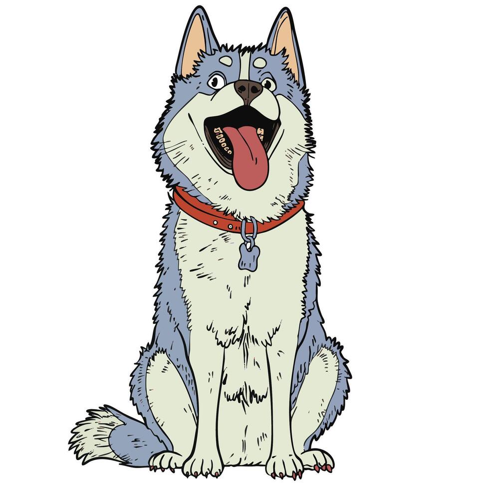 Cartoon Husky with Playful Expression and Tongue Out ,Cartoon Husky vector