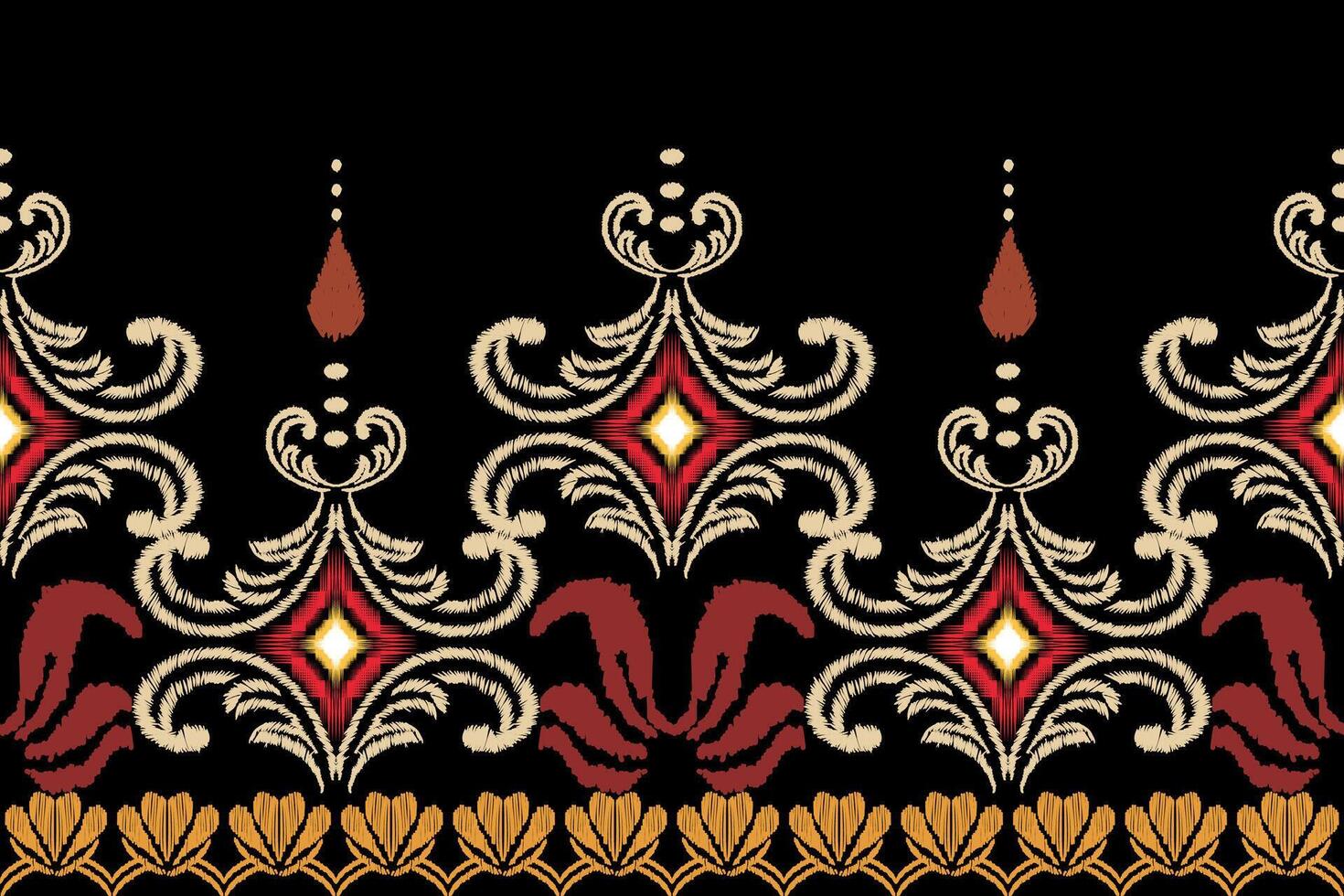 Ikat flower pattern on a black background. vector