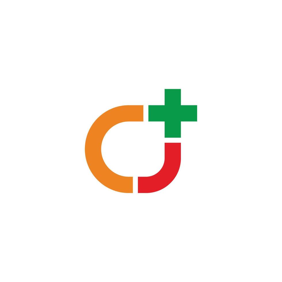 letter cj plus medical colorful process logo vector