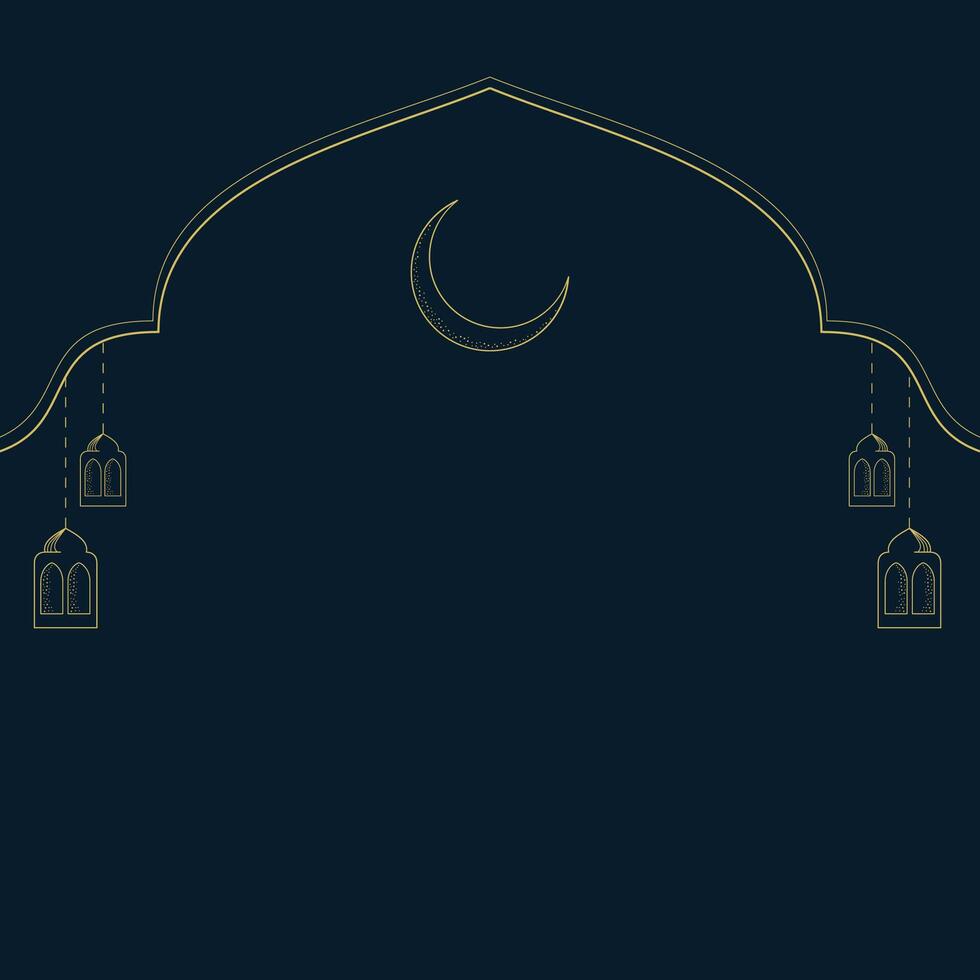 islamic concept banner with gold frame, arab window on dark background with copy space. Hanging golden vector