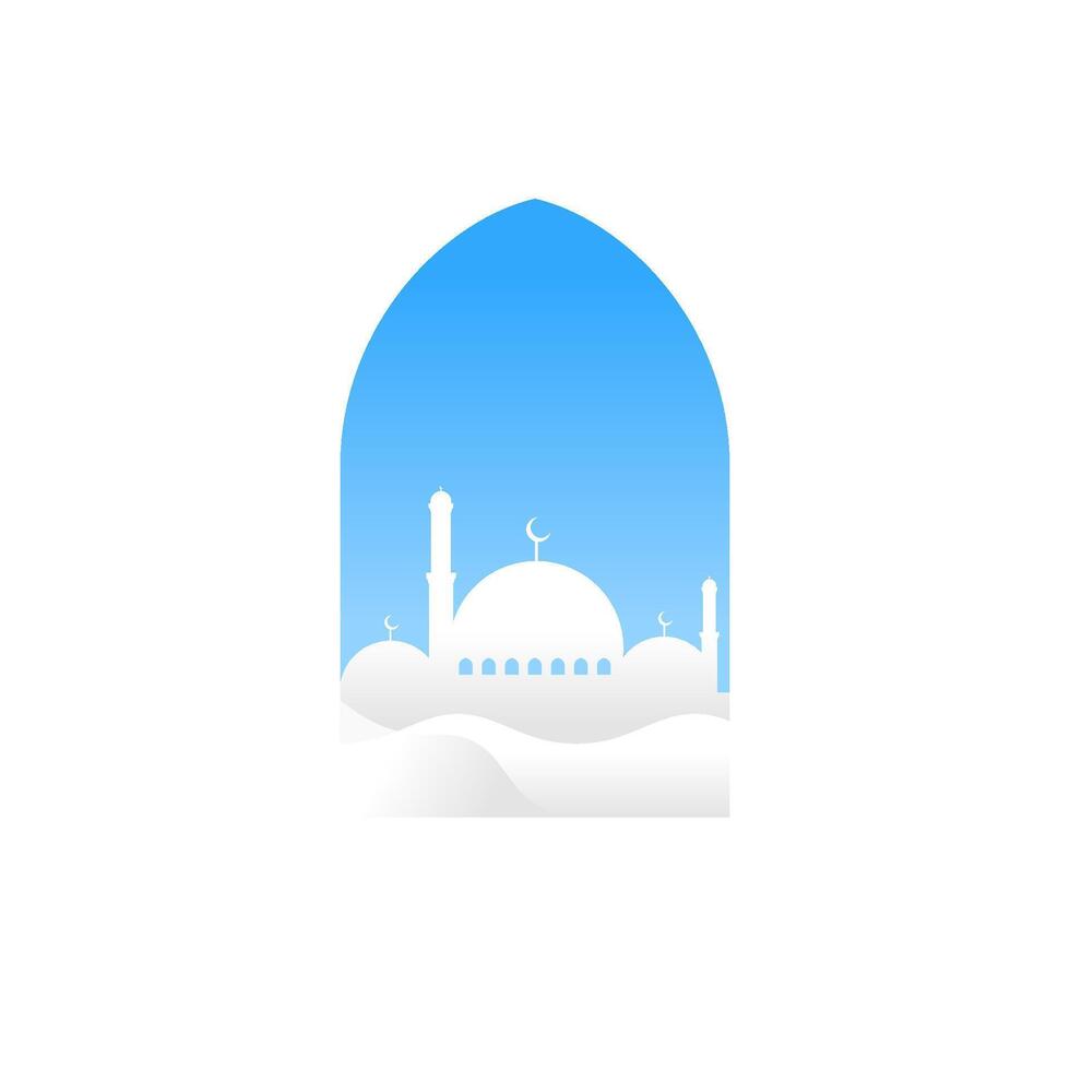 Ramadan and Eid mubarak white concept with calligraphy, camel, and moon. suitable for islamic banner vector