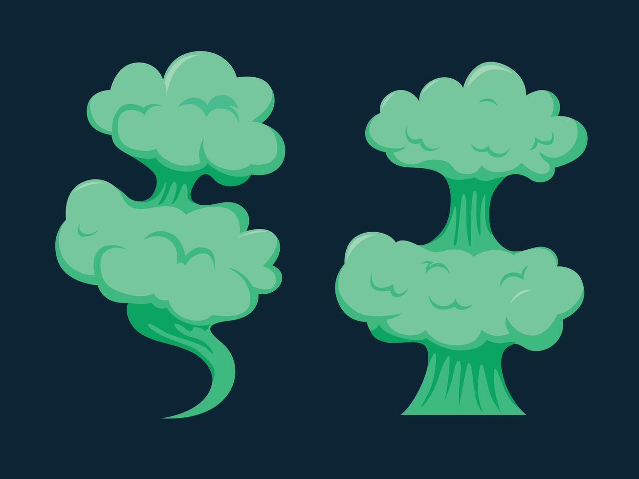 Green smoke clouds puffs, dust explosion, Cartoon rotten smell clouds vector