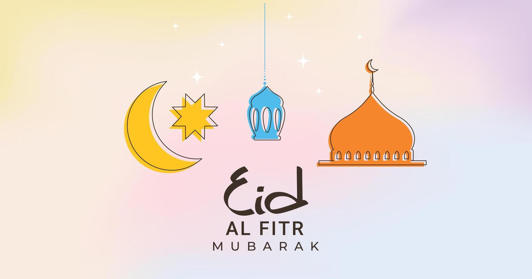 Modern style eid al fitr mubarak colorful blurred background design, banner, greeting card, poster vector