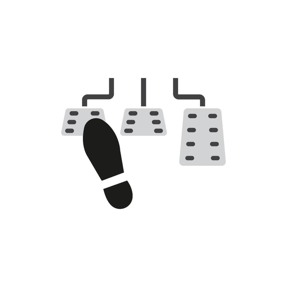 Three car pedals being pressed by a foot vector