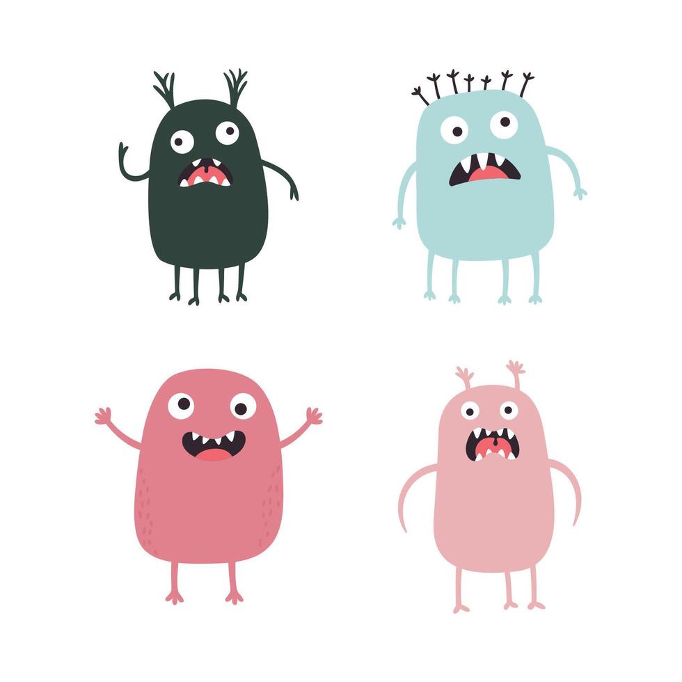 Set of Colorful Funny Crazy Ugly Monster Mascot Cartoon Character with Humor Happy Expression vector