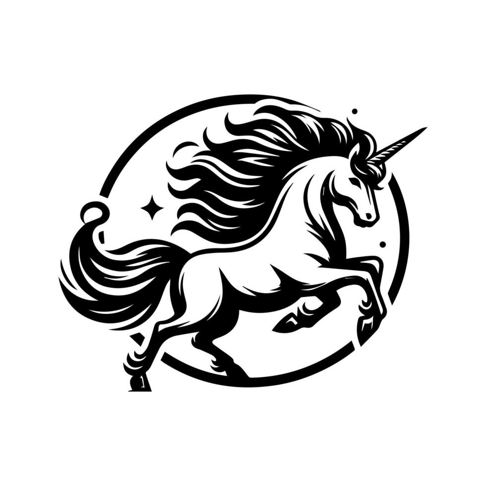 Black and white unicorn logo vector