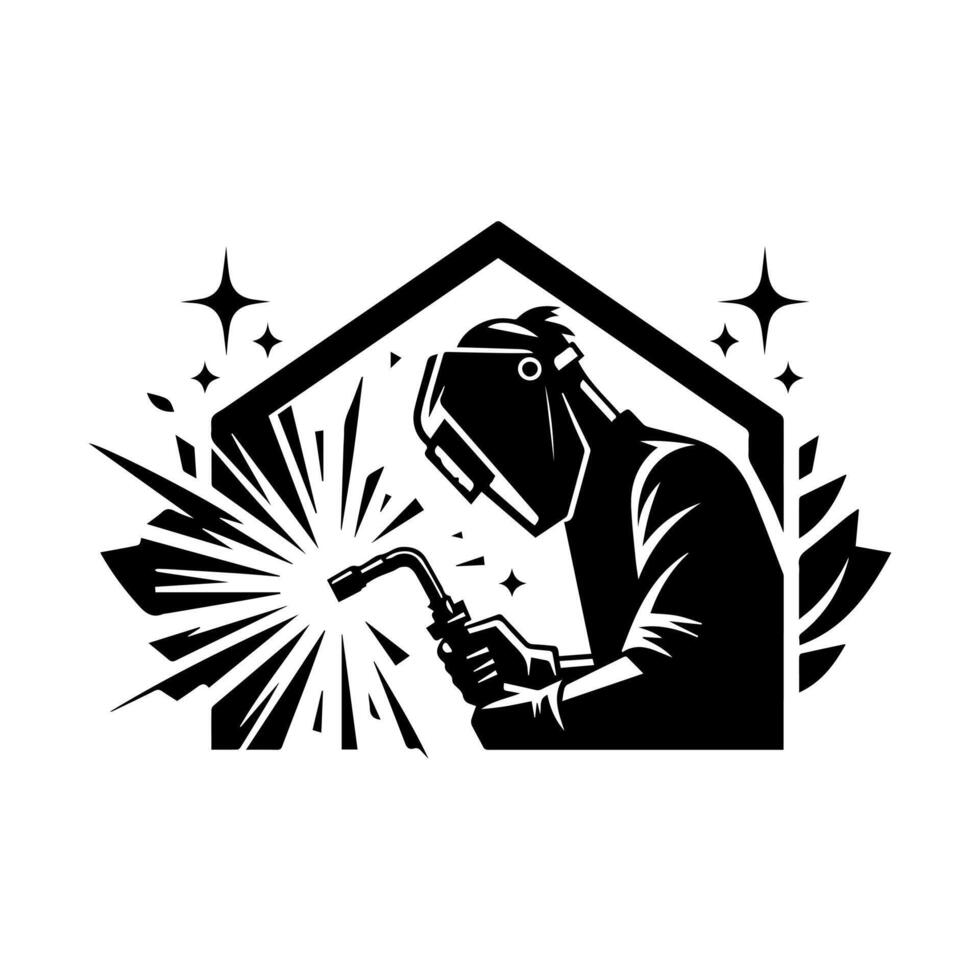 Welder in black and white silhouette vector
