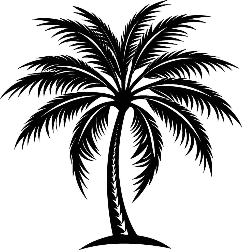 Palm tree silhouette, tropical icon, black and white illustration, graphic design vector