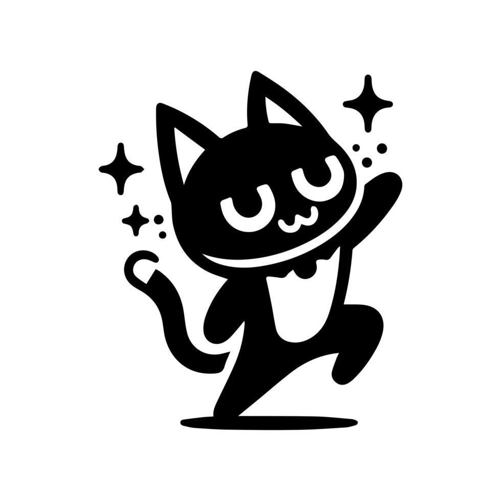 A black and white cat cute with stars on it vector