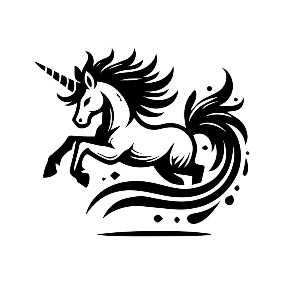 A black and white illustration of a unicorn logo inspirations vector