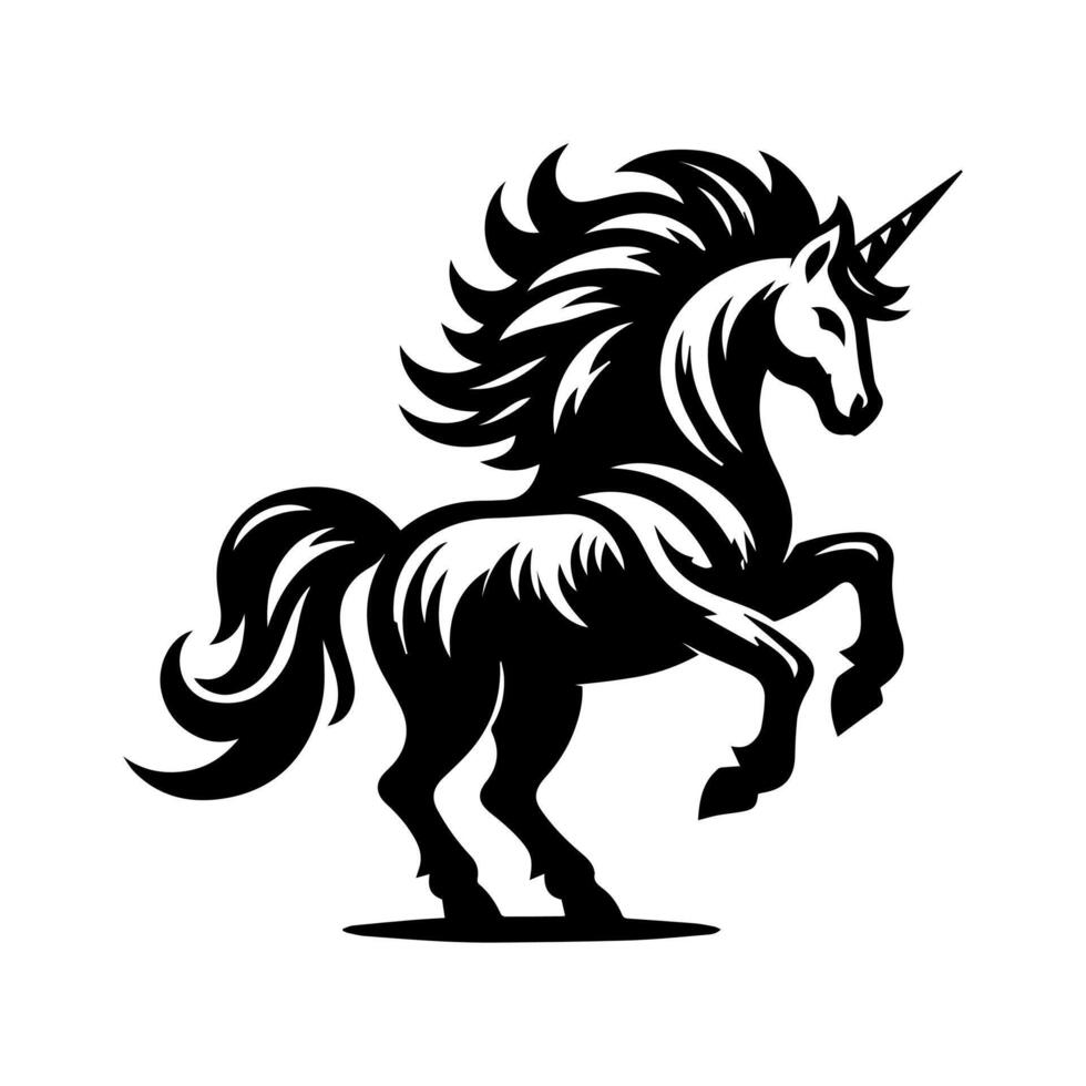 Black and white illustration of a unicorn vector