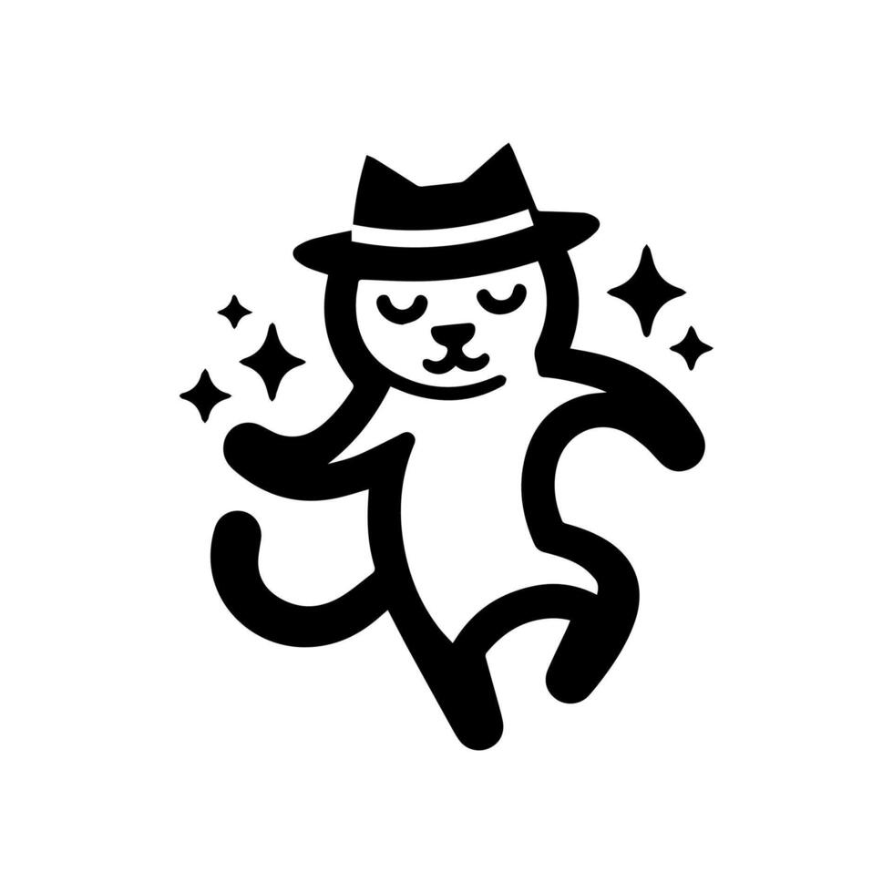 A black and white cat wearing a hat and dancing vector