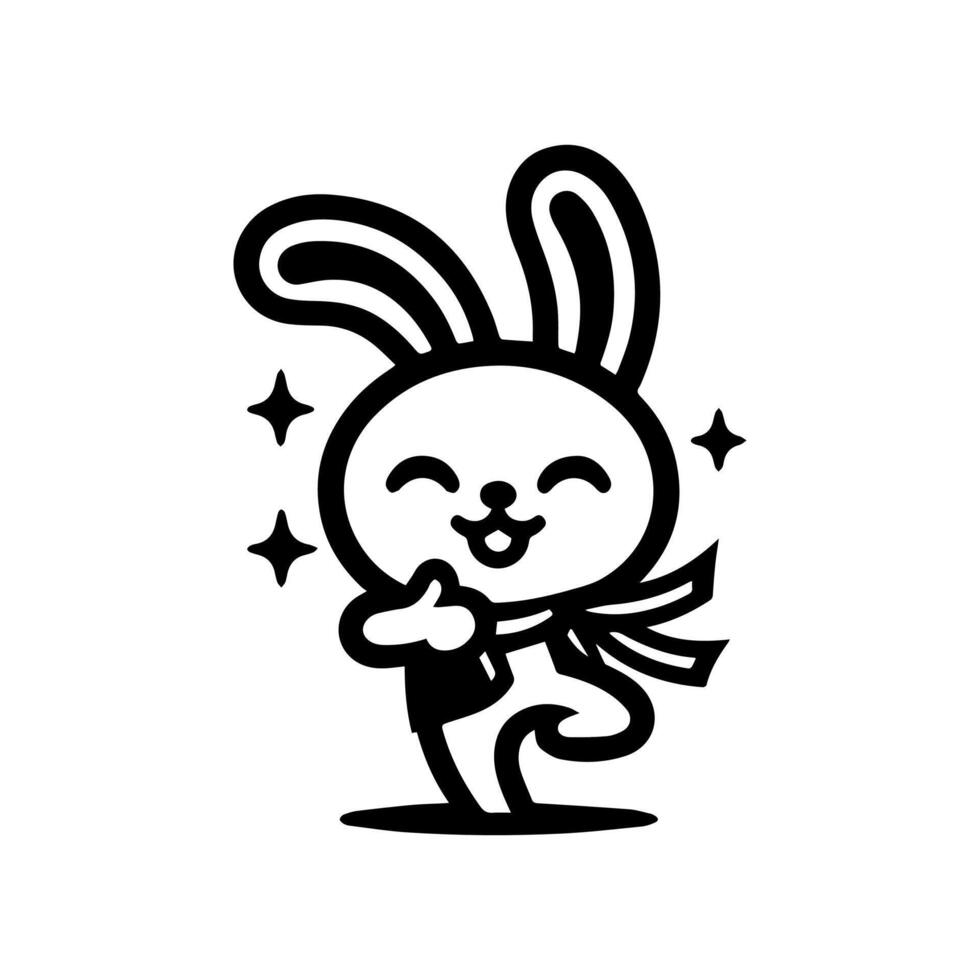 A black and white cartoon bunny with a bow on its head vector
