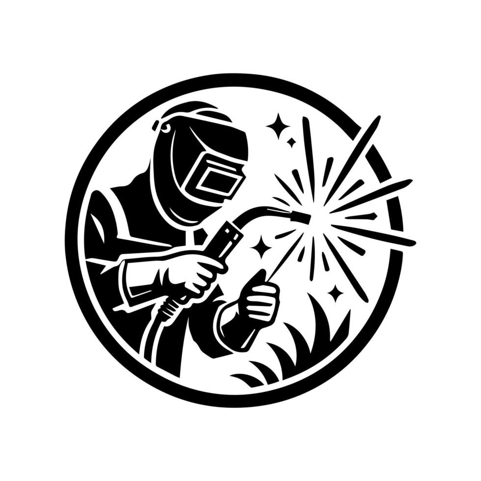 Welder welding in circle with sparks vector